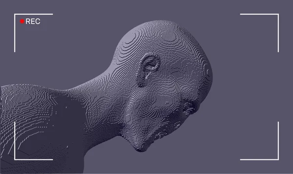 Ansikte Utomjording Eller Zombie Abstrakt Digitalt Huvud Konstruerat Kuber Voxel — Stock vektor