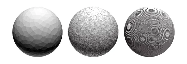 Three Spheres Different Effects Polygonal Voxel Stipple Design Elements Vector — Stock vektor