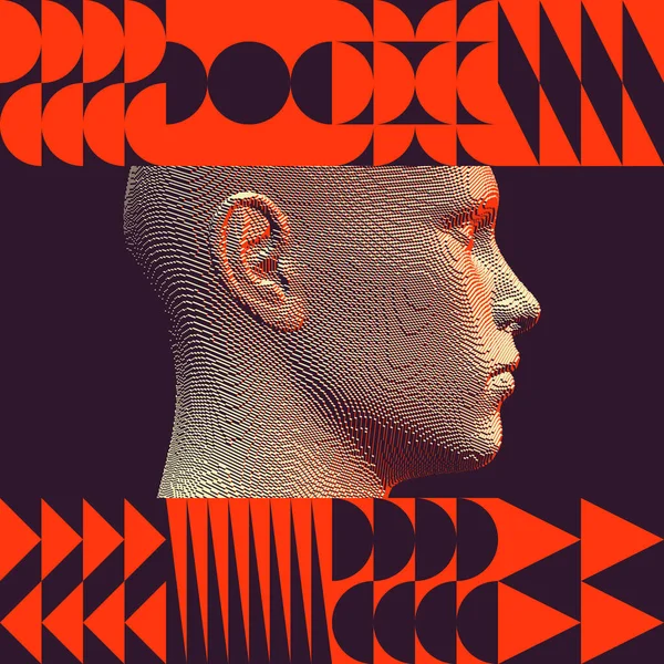 Αφηρημένη Ψηφιακή Ανθρώπινη Κεφάλι Κατασκευή Από Κύβους Πρότυπο Σχεδιασμού Εξωφύλλου — Διανυσματικό Αρχείο