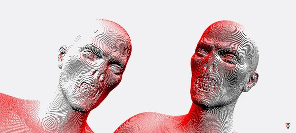 Faccia Zombie Testa Digitale Astratta Costruita Partire Cubi Voxel Art — Vettoriale Stock