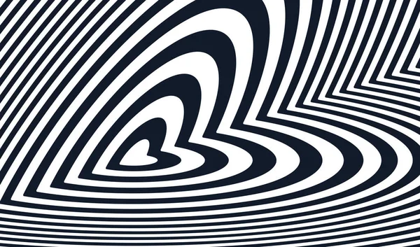 無限の心の形を繰り返す縞の形で装飾と抽象催眠パターン 光学錯視芸術 バレンタインデーベクトルイラスト — ストックベクタ