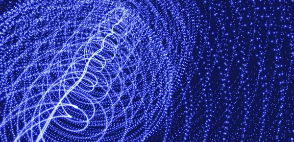 摘要科学或技术背景 用动态粒子阵列 旋转与连接的点和光的效果 3D网格表面 矢量说明 — 图库矢量图片