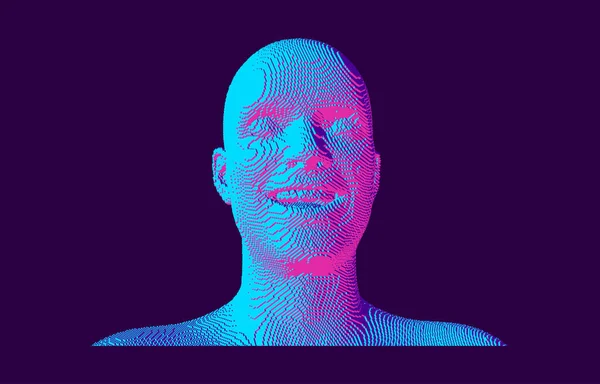 男人笑了 男人们精神很好面部模型 人和情感的概念 Voxel艺术 3D矢量插图 — 图库矢量图片