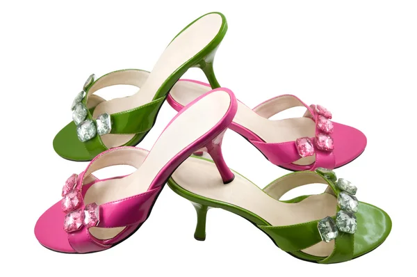 Two pairs pink and green shoes — Stock Photo, Image