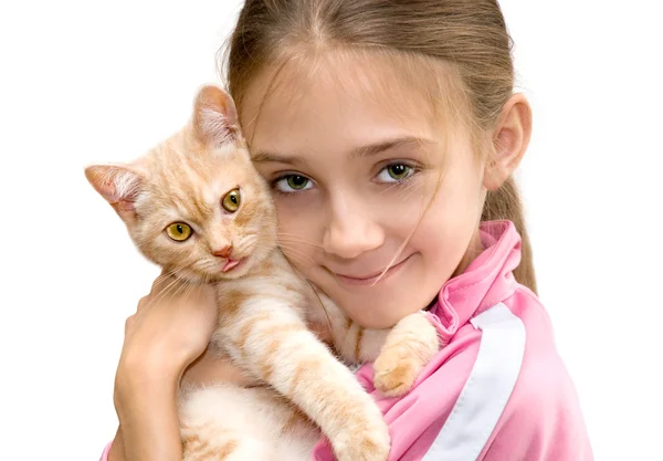 La chica con un gatito rojo — Foto de Stock