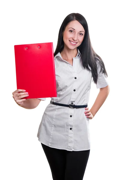 Business woman with red folder — Stock Photo, Image