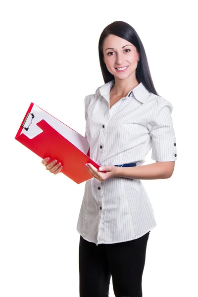 Business woman with red folder — Stock Photo, Image