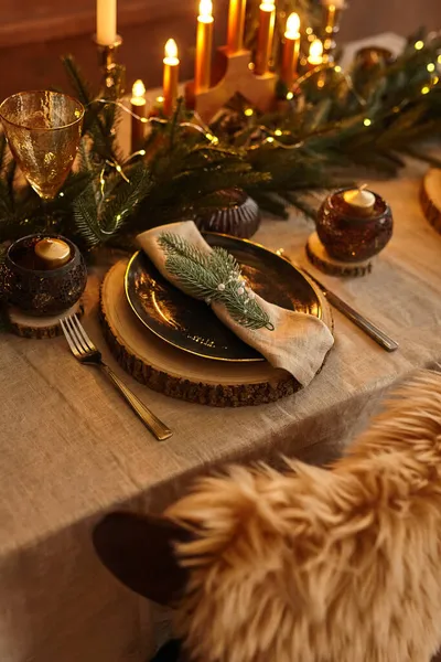 Ajuste Mesa Navidad Decoraciones Navideñas Decoración Celebración Año Nuevo Imagen de stock