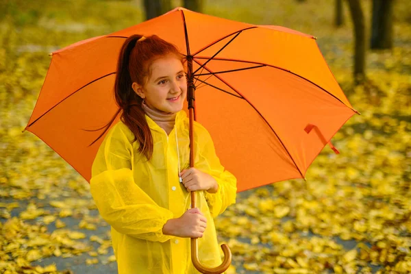 Happy Child Girl Umbrella Rubber Boots Autumn Walk — Stock Photo, Image