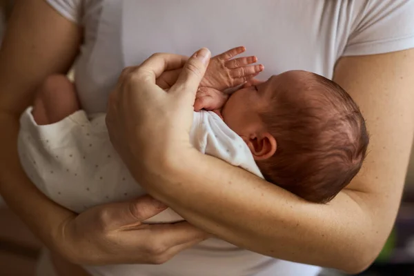 Mother Holding Her Newborn Baby Hands Baby Hands Mum Loving — Photo