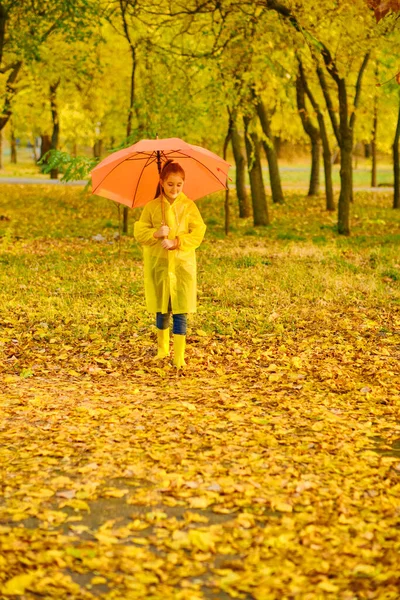 Happy Child Rain Funny Kid Playing Outdoors Having Fun Enjoying — Stock Photo, Image