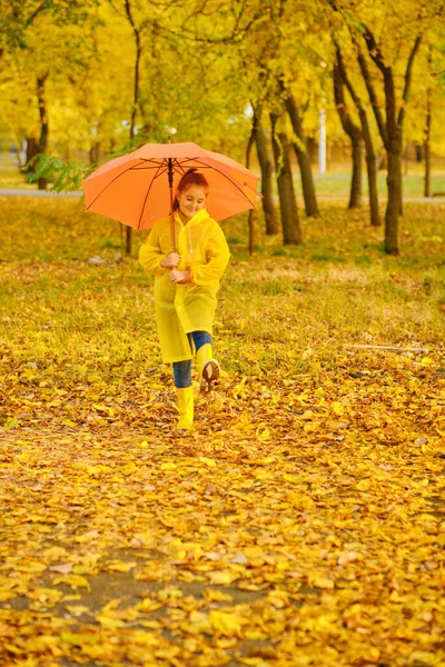 Happy Child Rain Funny Kid Playing Outdoors Having Fun Enjoying — Stock Photo, Image