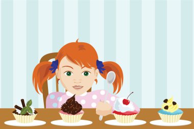 genç kız bir pasta seçin