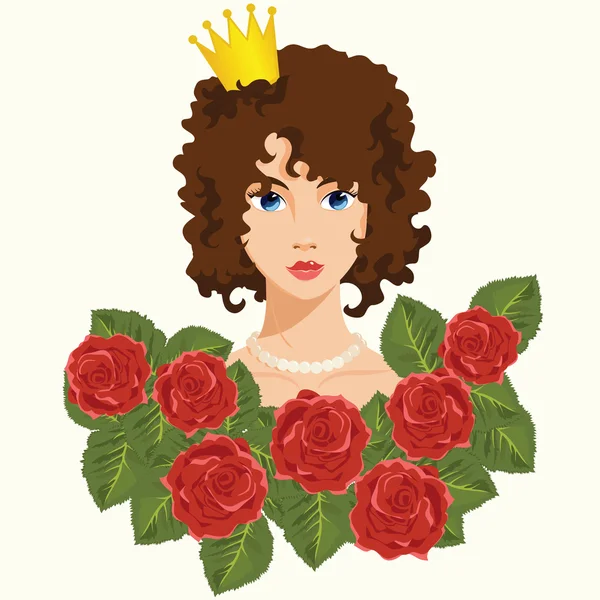 Prinsessa med röda rosor — Stock vektor