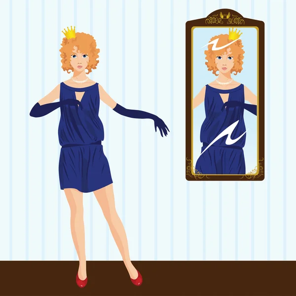 Red-Haired Princess by the Mirror — Stock Vector