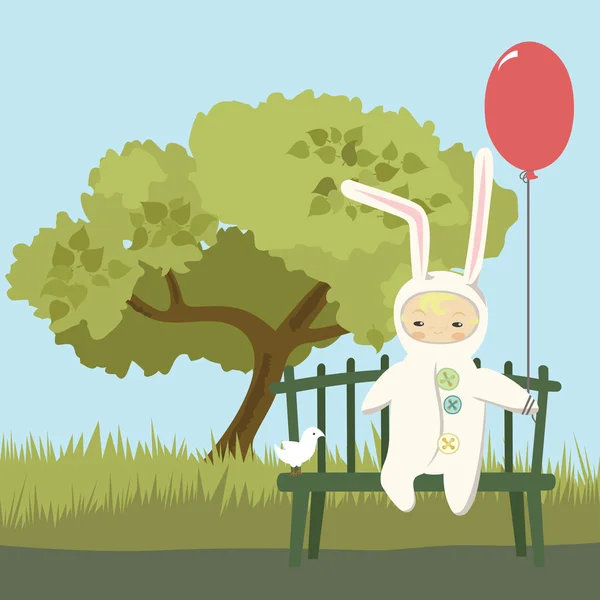Bambino piccolo in costume da coniglietto — Vettoriale Stock
