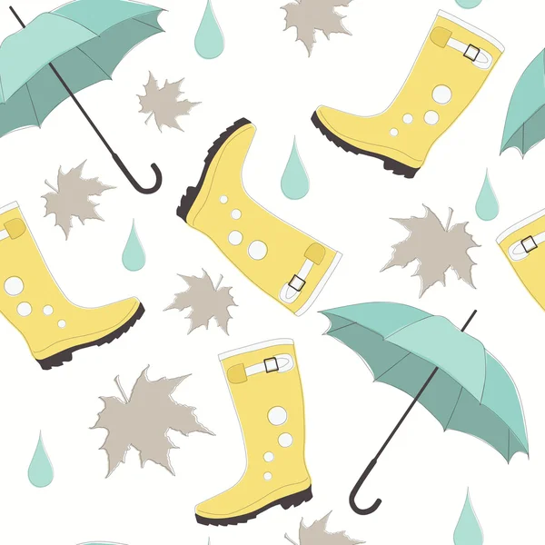 Vector Seamless Pattern with Rubber Boots and Umbrellas — Stock Vector
