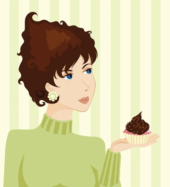 Young Woman and Cake — Stock Vector