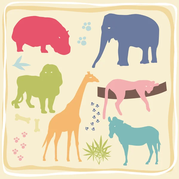 Conjunto de animais selvagens coloridos — Vetor de Stock