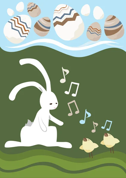 Tarjeta de Pascua: Wight Rabbit y Songbirds — Vector de stock