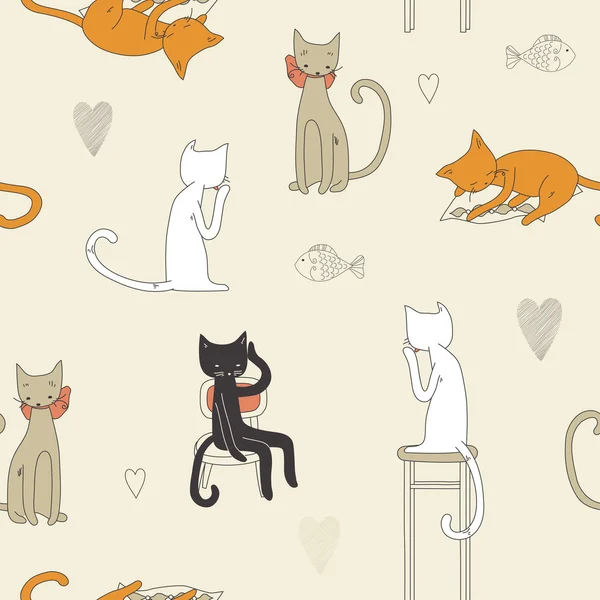 Patrón inconsútil gato — Vector de stock