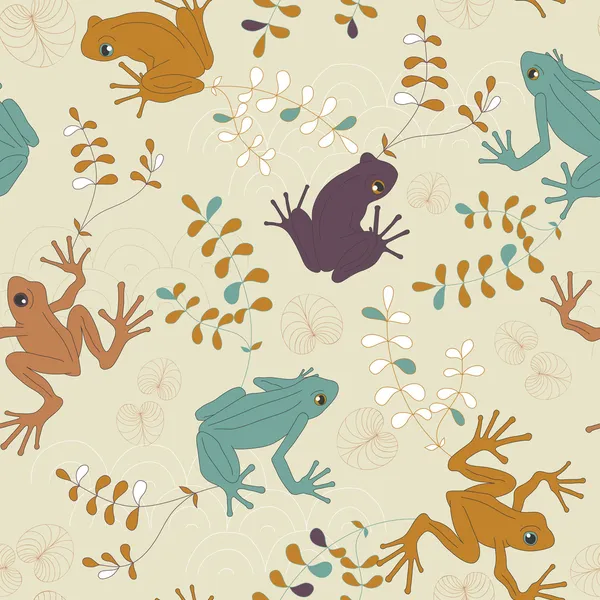 Vector Seamless Pattern with Colored Frogs — Stock Vector