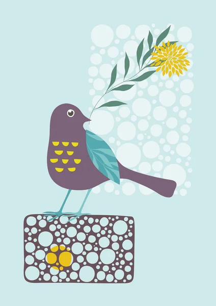 Little Bird Holding a Flower — Stock Vector