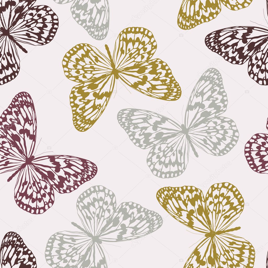 Vector Seamless Pattern with Colored Butterflies