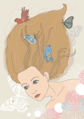 kuşlar ve kelebekler kadın ile