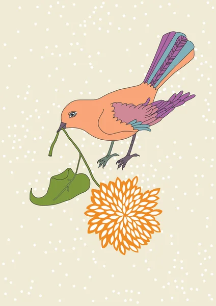 Pájaro y flor — Vector de stock