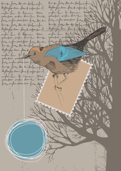 Oiseau et arbre — Image vectorielle