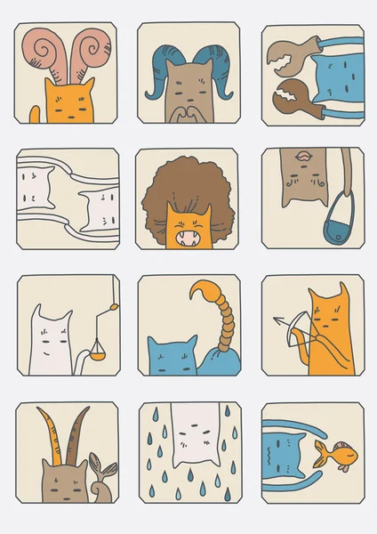 Σύνολο γατών - zodiac σύμβολα — Διανυσματικό Αρχείο