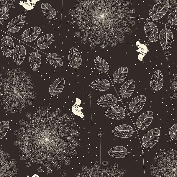 꽃과 나뭇잎의 완벽 한 패턴 — 스톡 벡터
