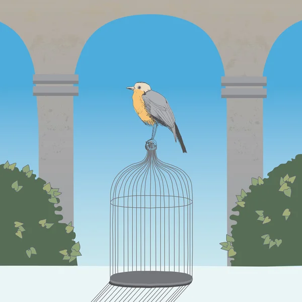 Cage à oiseaux dans le jardin — Image vectorielle