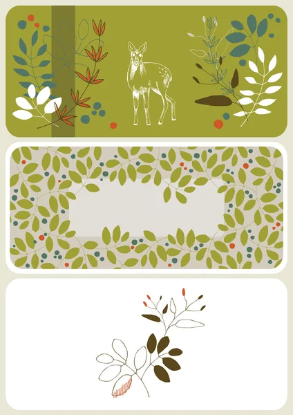 Flyers with Fawn and Floral Pattern — Stock Vector