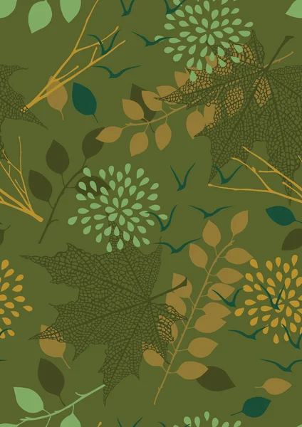 Patrón inconsútil verde con hojas — Vector de stock