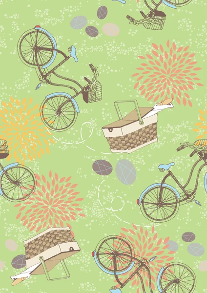 Modèle sans couture vert avec vélos — Image vectorielle
