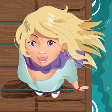 ahşap iskele üzerinde gülümseyen kız