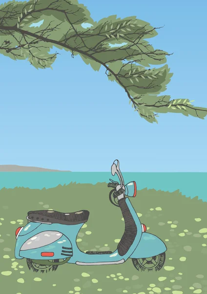 Bir ağacın altında scooter — Stok Vektör