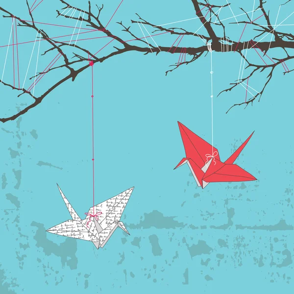 Two Paper Cranes — Stock Vector