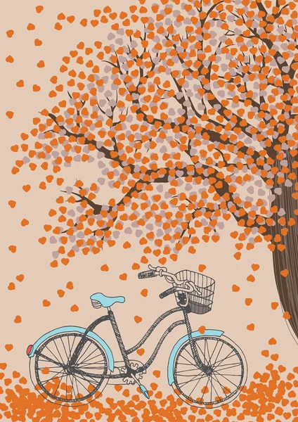 Bicicleta e árvore de outono —  Vetores de Stock