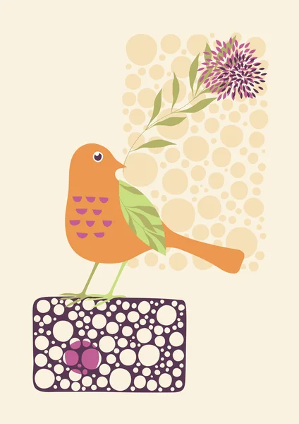 Little Bird Holding a Flower — Stock Vector