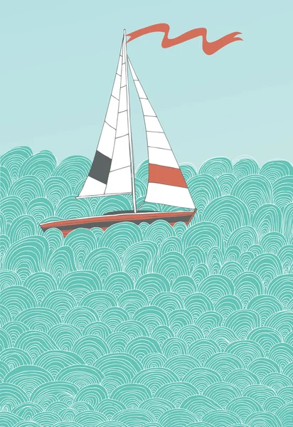 yelkenli tekne ve dalgalar çizilmiş
