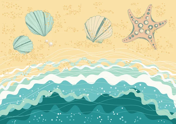 Conchas y olas — Vector de stock