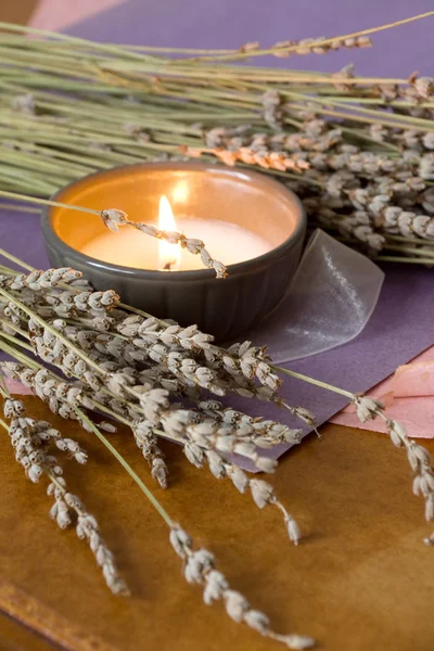 Candle and Lavender — Stock Photo, Image