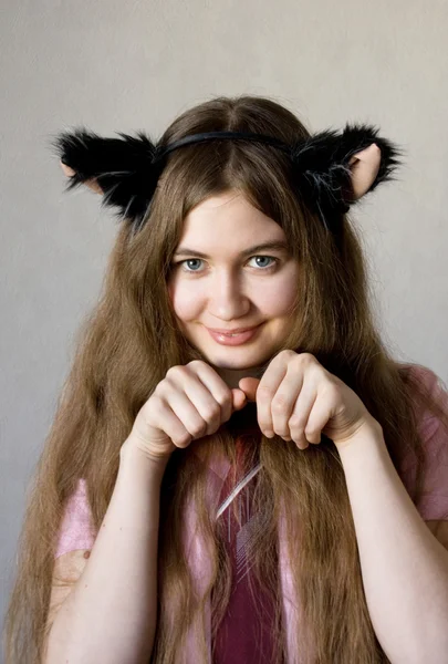 Girl Play Cat — Stock Photo, Image