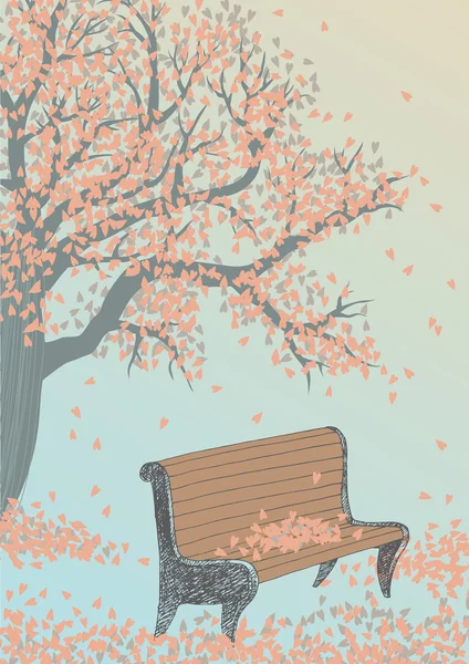 春天公园的长椅 — 图库矢量图片