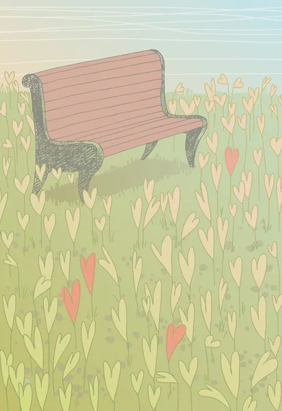 Banco vacío en el jardín del amor — Vector de stock