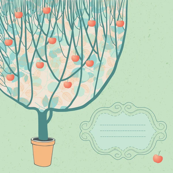 Árbol y marco de manzana — Vector de stock