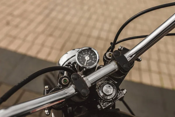 Velocímetro Vintage Redondo Volante Motocicleta Detalhe Cromado Estilo Vintage — Fotografia de Stock